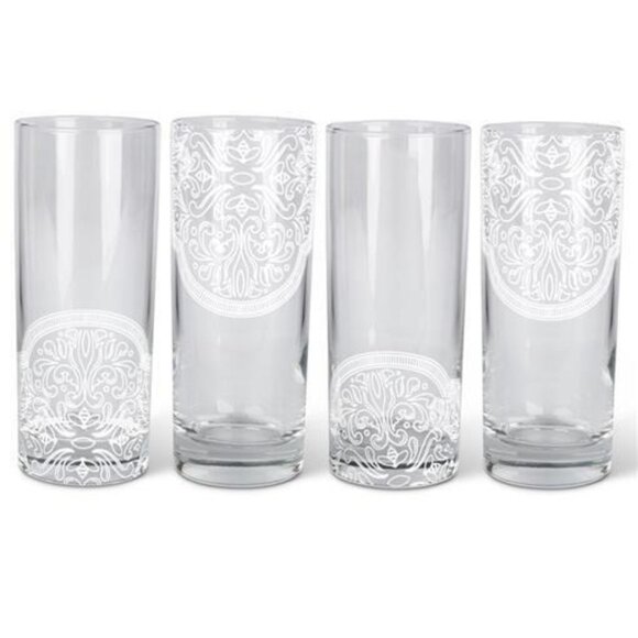 Set of 8 Lone Elm Studios Frosted Moroccan Bees Mandala Cordial Highball Glasses - Picture 1 of 1